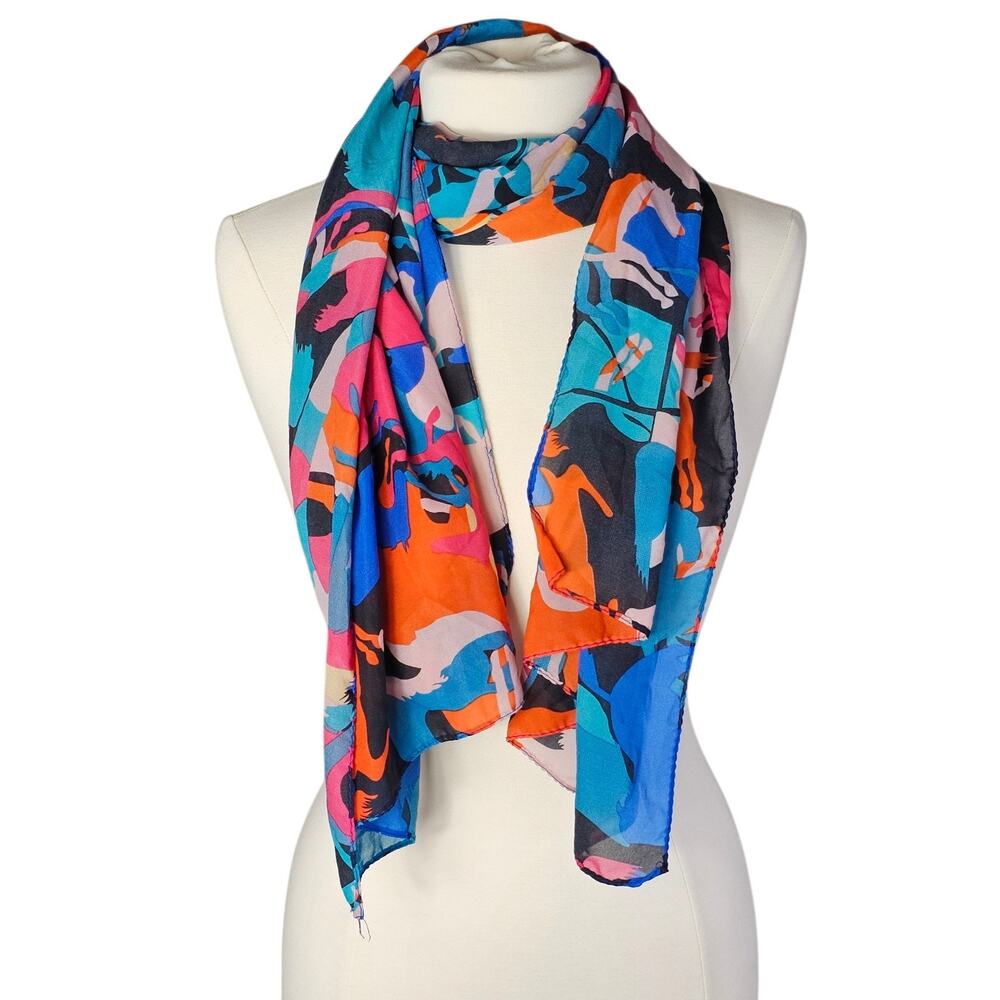 Lightweight Equestrian Scarf Colorful Abstract Art To Wear Horse Design 60" Long